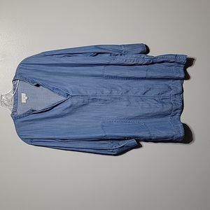 Lou & Grey Blue Long Sleeve Dress Sz S - Cottagecore, Linen Blend, Soft, Denim